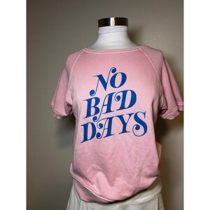 Ban.do No Bad Days Short Sleeve Graphic Sweatshirt Pink Blue Raglan Small
